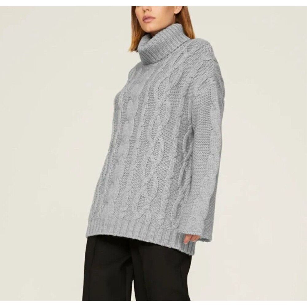 MARINA MOSCONE Sweater Women Medium Gray Oversized Turtleneck Pullover